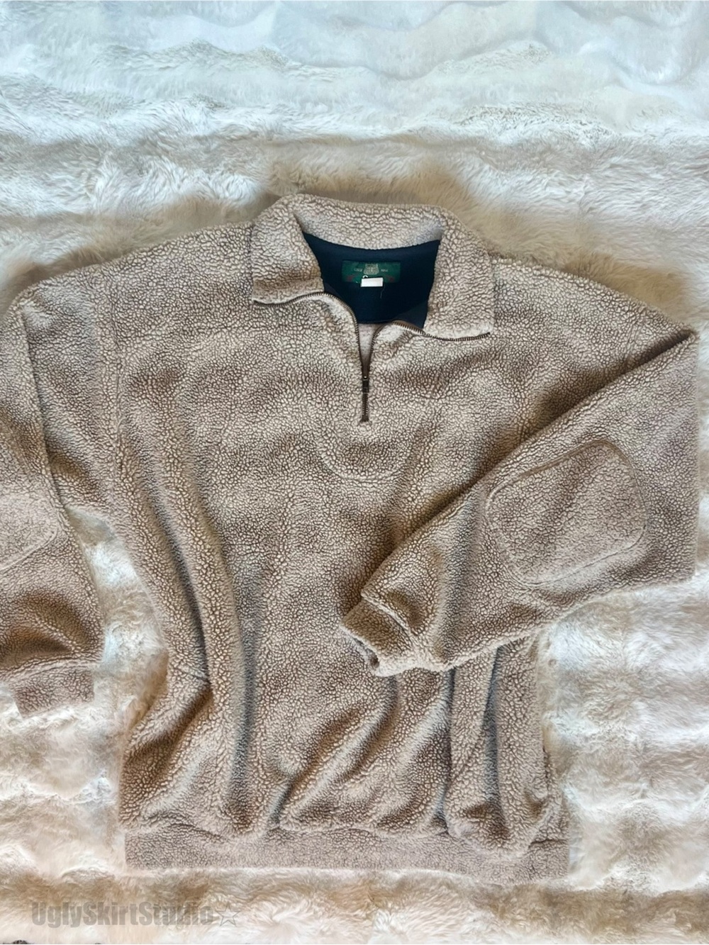 Orvis Oversized Teddy Bear Sherpa Quarter Zip Fleece Pullover Gorpcore XL EUC